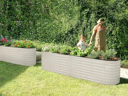 Plant & Plot Galvanized Raised Garden Beds Outdoor // 8×2×2 ft Planter Raised Beds for Gardening, Vegetables, Flowers (White) // Large Metal Garden Box // Patented Tool-Free Design