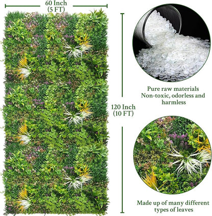 ODTORY Artificial Greenery Grass Wall Panels: 60'' x 120''(50 SQFT) | UV-Anti, Faux Ivy Privacy Fence Screen, Boxwood Backdrop, Vine Leaf Hedges Roll, Patio/Balcony/Garden/Backyard, Green Decor