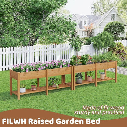 Raised Garden Bed with Legs Elevated Wooden Planter Box Stand Large Planter Stand Box for Fruits Vegetables Flowers with Divider with Bag- 72 * 24 * 30.5IN（Brown）