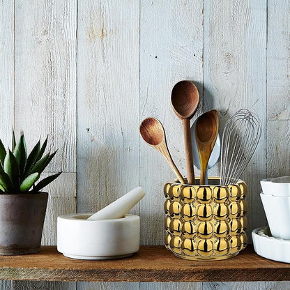 DILATATA 5 Inch Ceramic Planter Pot for Indoor Plants with Drainage Hole Bubble Flower Planter Hobnail Plant Pot Garden Planter Gold Succulent Plant Pot Utensil Holder