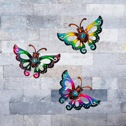 Garden Decor Metal Butterfly Wall decor, Wall Art Hanging for Patio Fence | BVLFOOK; 3D Design; Set of 3, 9 inch; Indoor & Outdoor; Great Gift for Family; garden décor; living room decor