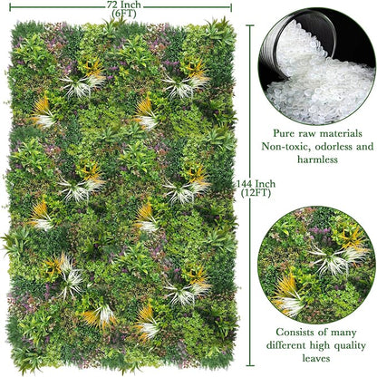 ODTORY Artificial Greenery Grass Wall Panels: 6FT x 12FT(72 SQFT) | UV-Anti, Faux Ivy Privacy Fence Screen, Boxwood Backdrop, Vine Leaf Hedges Roll, Patio/Balcony/Garden/Backyard, Green Decor