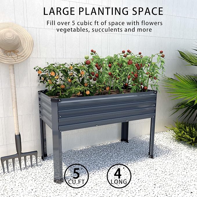 DIIYIV 2PCS Galvanized Raised Garden Bed with Legs,2PCS 48×18×30in Elevated Planter Box for Backyard,Outdoor Garden, Patio, Balcony, 300lb Capacity,Grey