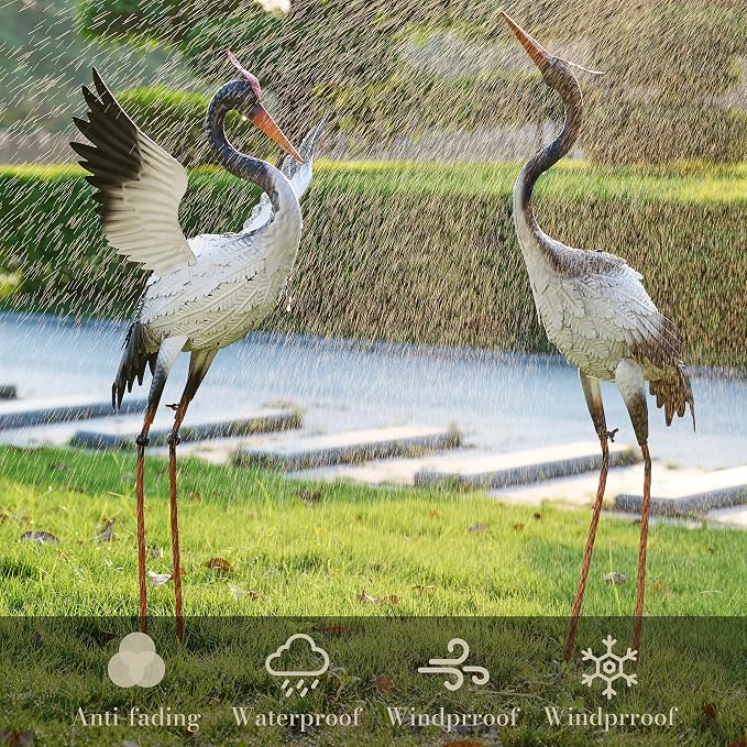 TERESA'S COLLECTIONS Garden Decor, Set of 2 White Herons Garden Decor, 25-26", Waterproof Metal Garden Statue, Herons Gifts, Garden Gifts for Women Mom, Indoor/Outdoor