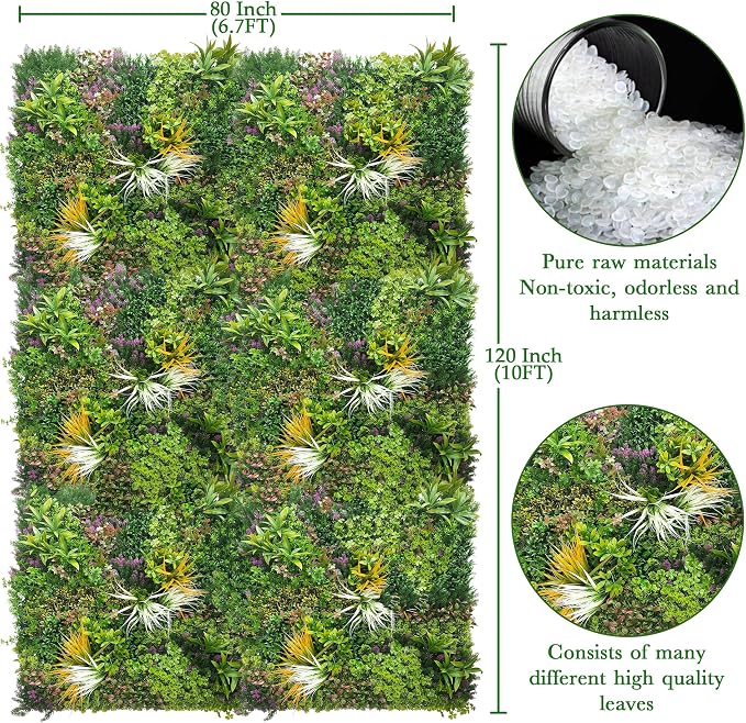 ODTORY Artificial Greenery Grass Wall Panels: 80" x 120"(67 SQFT) | UV-Anti, Faux Ivy Privacy Fence Screen, Boxwood Backdrop, Vine Leaf Hedges Roll, Patio/Balcony/Garden/Backyard, Green Decor