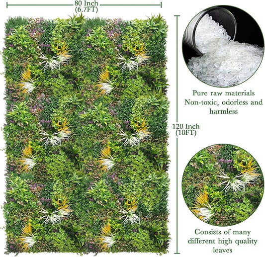 ODTORY Artificial Greenery Grass Wall Panels: 80" x 120"(67 SQFT) | UV-Anti, Faux Ivy Privacy Fence Screen, Boxwood Backdrop, Vine Leaf Hedges Roll, Patio/Balcony/Garden/Backyard, Green Decor