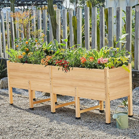 SPECRAFT 7x2 Ft Raised Garden Bed, Featuring Legs, Drainage Holes, Ideal for Vegetables, Flowers, Elevated Wood Planter Box for Balcony, Patio, and Backyard, Easy Assembly