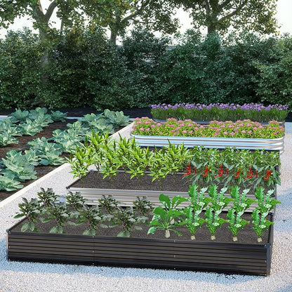 DIIYIV 2PCS 12x2x1FT Galvanized Raised Garden Bed Kit,Vegetable Boxes-Rectangle Metal Flower Box,Large Planter Raised Beds Outdoor Garden for Planting,Fruit,Herb-Black