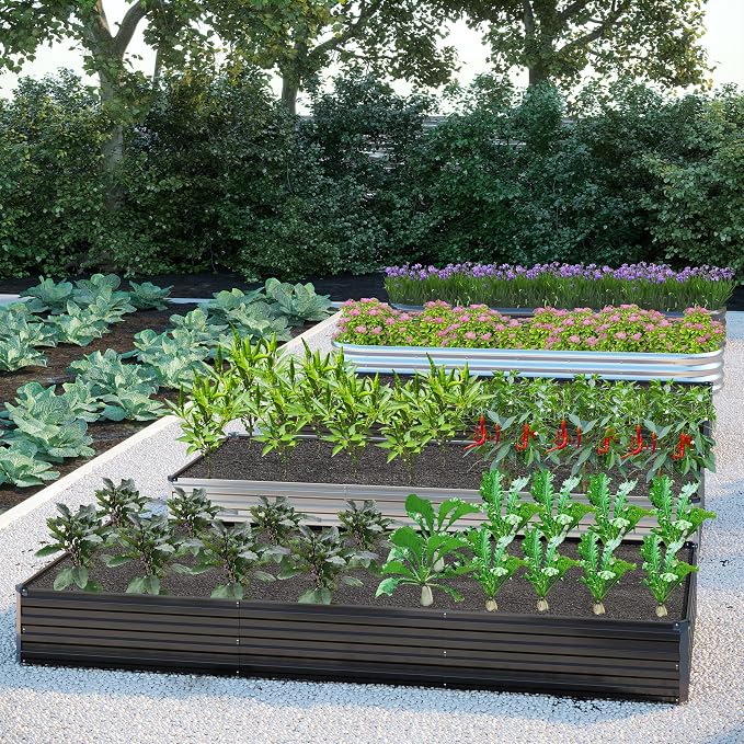 DIIYIV 12x4x1FT Galvanized Raised Garden Bed Kit,Vegetable Boxes-Rectangle Metal Flower Box,Large Planter Raised Beds Outdoor Garden for Planting,Fruit,Herb-Black