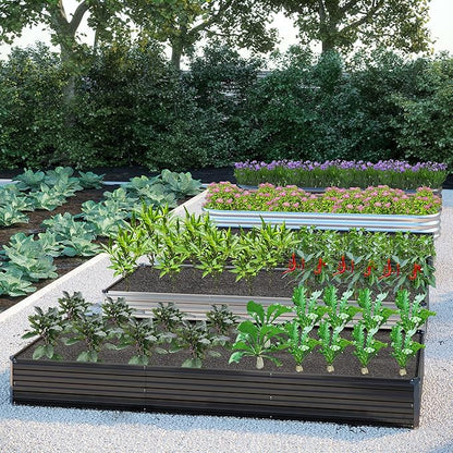 DIIYIV 2PCS 12x4x1FT Galvanized Raised Garden Bed Kit,Vegetable Boxes-Rectangle Metal Flower Box,Large Planter Raised Beds Outdoor Garden for Planting,Fruit,Herb-Silver