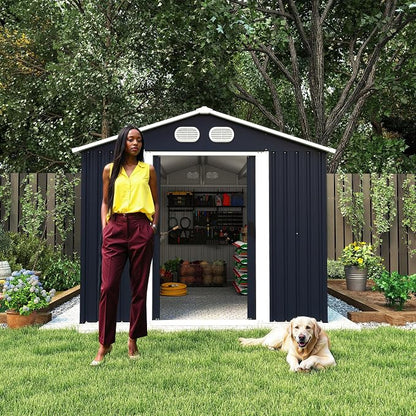 YOPTO 8x12 FT Outdoor Storage Shed, Metal Garden Shed with Window, Lockable Door & Sloped Roof, Large Waterproof Utility Tool Shed for Backyard, Garden, Patio, Lawn, Dark Gray