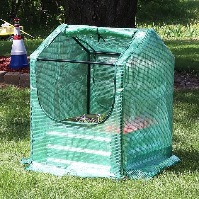 Sunnydaze Steel Raised Garden Bed with Mini Greenhouse - Outdoor Greenhouse Kit - 2 Zippered Doors - 2' x 2' - Green