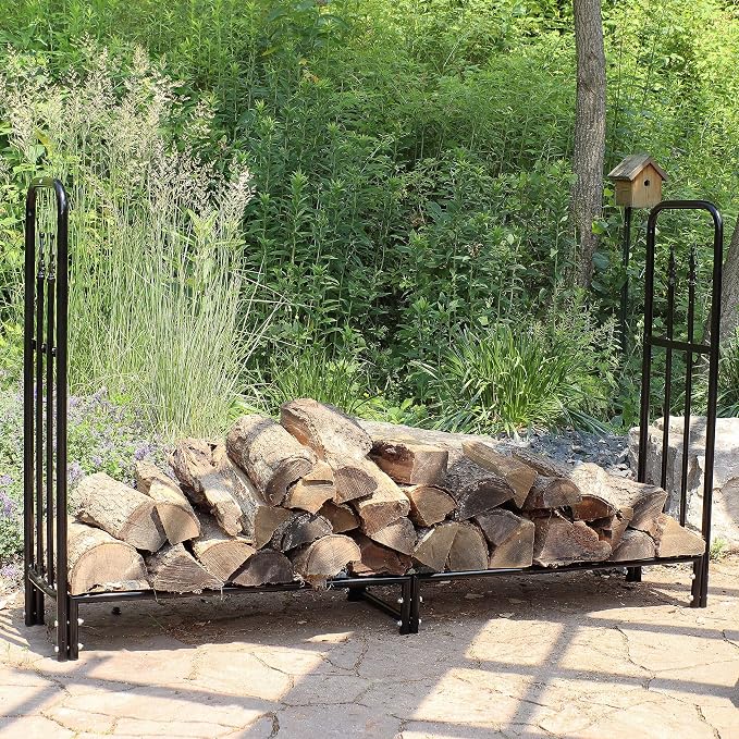 Sunnydaze Indoor/Outdoor 6-Foot Decorative Firewood Log Rack - Powder-Coated Steel Wood - Black