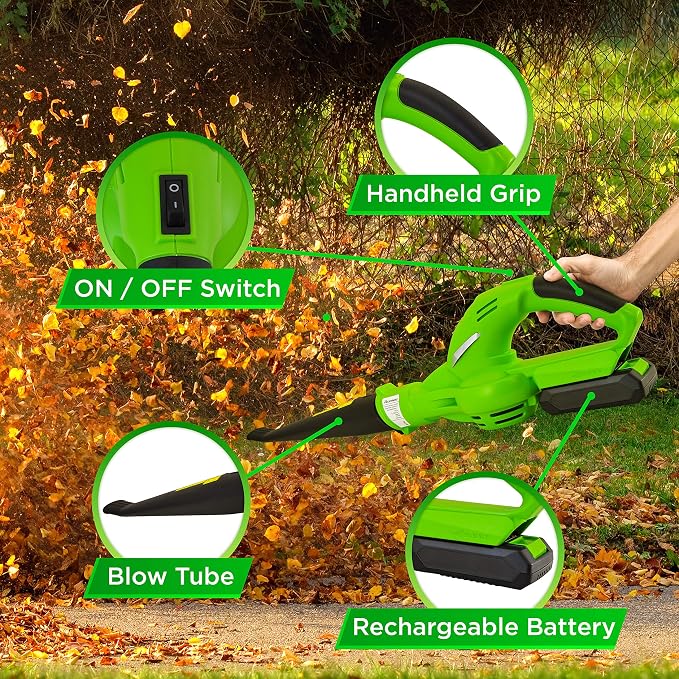 Serenlife Lightweight Cordless Leaf Blower - 18V, 55 MPH Air Speed - Perfect for Decks, Gutter Cleaning, Snow & Small Yards - Rechargeable Battery & Charger Included - Charge Time 4 Hours - Only 5 lbs