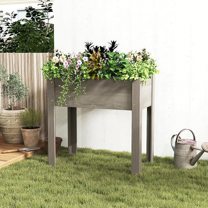 Raised Garden Bed with Legs Elevated Wooden Planter Box for Backyard Patio Balcony Deep Grow Box for Vegetables Flowers Fruits & Herbs (Grey, 31x31x16in)