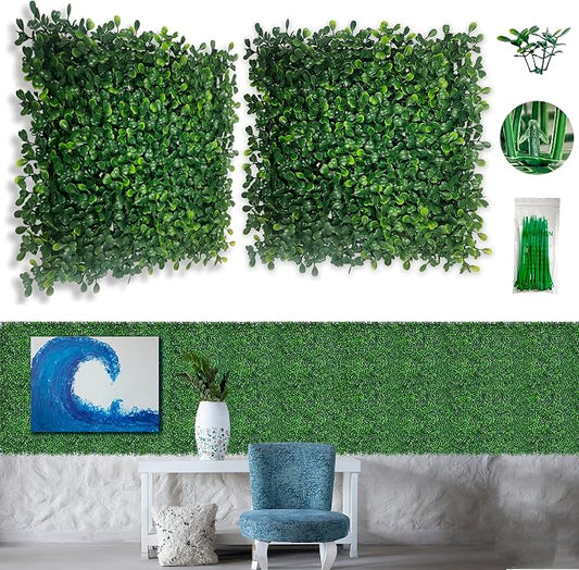 Bybeton 24pk 10"x10" Fake Boxwood Greenery Backdrop Privacy Fence Screen | 24pk Dense 3D Fake Boxwood for Privacy. Odorless & SGS Certified. Easy DIY Snap-Lock. For Fence, Balcony & Backdrop.