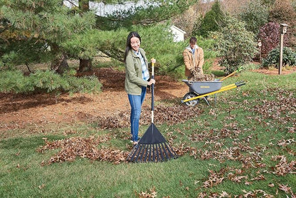 True Temper 20212010 Clog Free Leaf Rake with Hardwood/Steel Handle, 24 in. for Leaves, Grass, Clippings, Twigs, Pine Needles, Acorns, Debris, Black