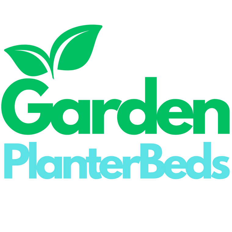 Logo for Garden Planter Beds with green leaves on a white background
